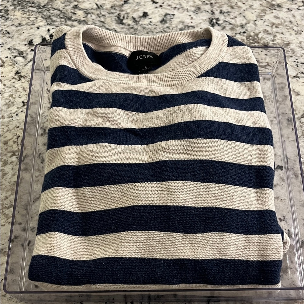 J. Crew Striped Navy and Cream Pullover